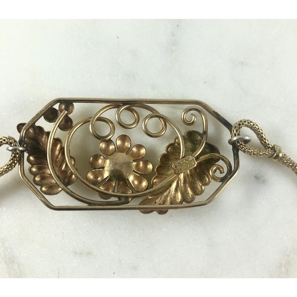 Gold 1930's Pendant Bracelet, Blue stone, Vintage Watchband - Picture 6 of 7